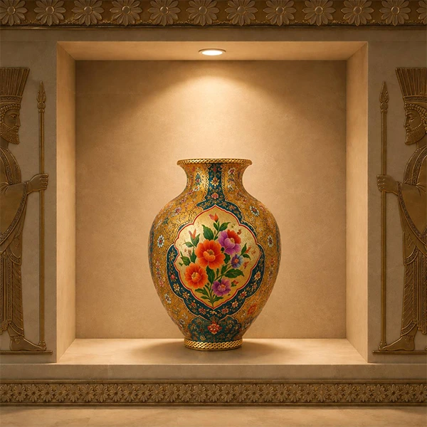 گلدان مسی نقاشی آب طلا مدل 1 لومن شاخص