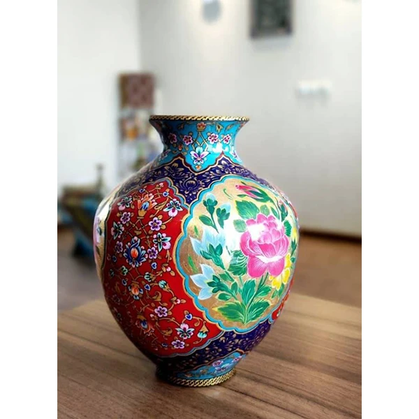 گلدان مسی نقاشی آب طلا مدل 12 لومن شاخص
