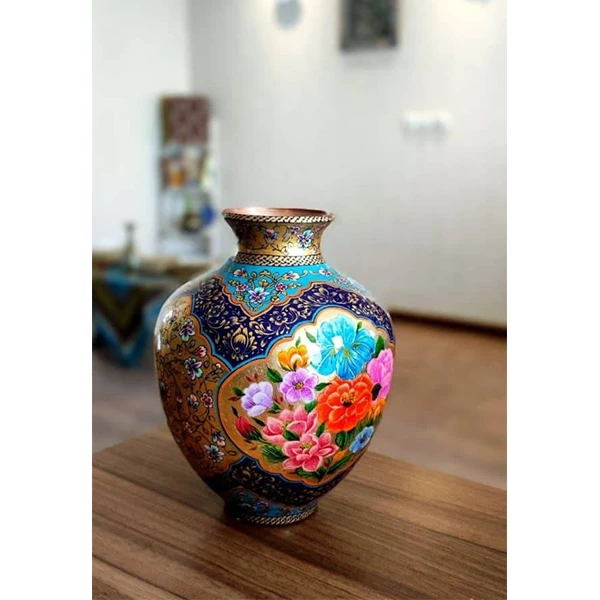 گلدان مسی نقاشی آب طلا مدل 14 لومن شاخص